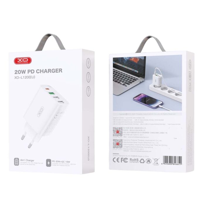 XO L120 (EU) multi port fast charging charger (USB-C 20W/USB-A 18W) - Image 7