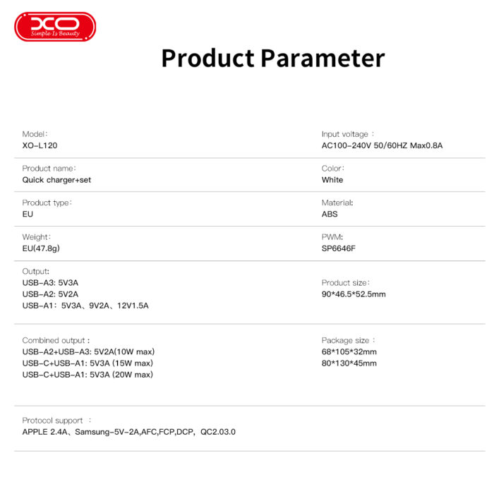 XO L120 (EU) Φορτιστής γρήγορης φόρτισης πολλαπλών θυρών με καλώδιο Micro (NB189A) - Image 4