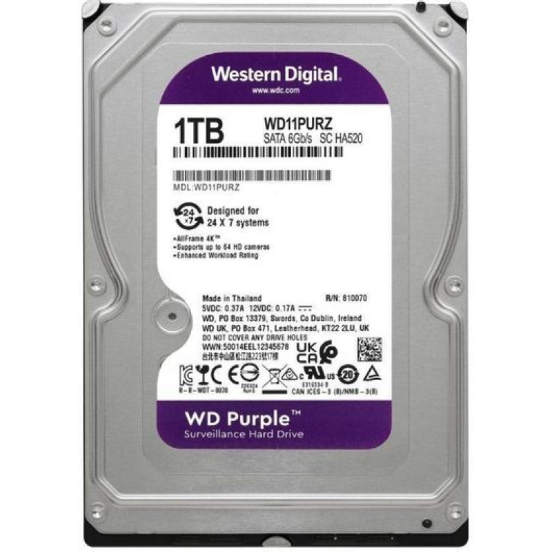 WD Σκληρός δίσκος Surveillance 1TB purple series