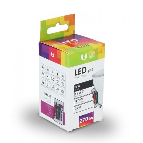 LED spot RGB+W GU10 3W με τηλεχειρισμό Forever