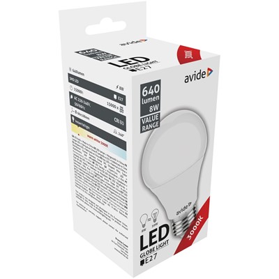 Avide Value LED Σφαιρική E27 8W WW 3000K