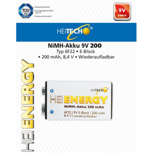 Επαναφορτιζόμενη μπαταρία 9V block 200mAh HEITECH