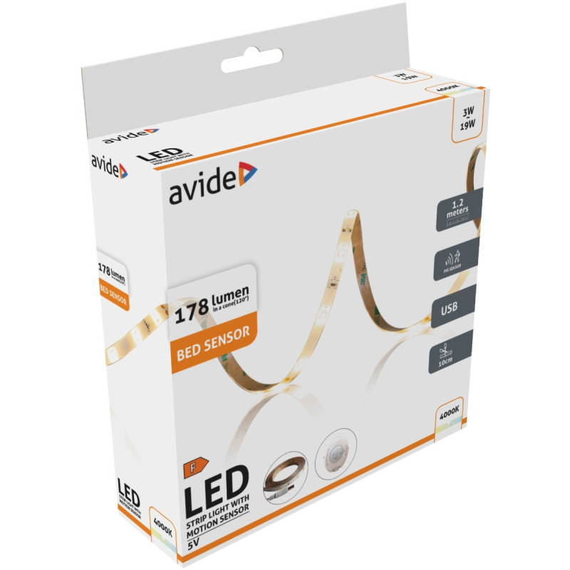 Avide LED Ταινία Blister Αισθητήρας Φωτός Κρεβατιού 5V USB 1.2m 3W 3000K