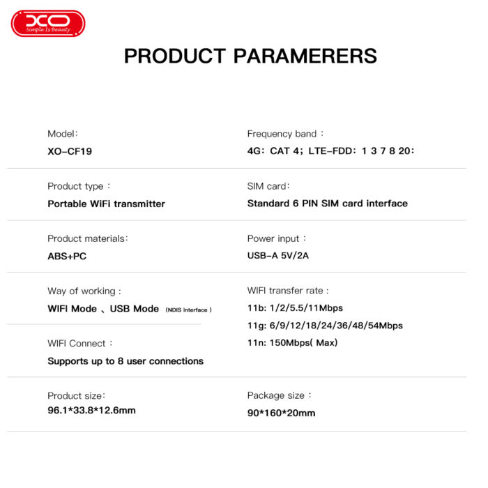 XO CF19 Φορητός Πομπός WiFi (χωρίς κάρτα 4G) - Image 3