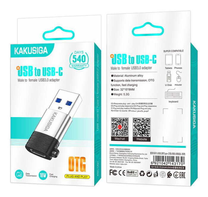 KAKUSIGA αντάπτορας USB-C σε USB KSC-1421, 5Gbps, 18W, γκρι - Image 4