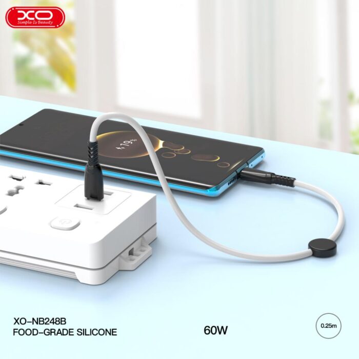 XO NB-Q248B Κοντό Καλώδιο Φόρτισης & Data 60W από Type-C σε Type-C 25cm Suluo Series Μαύρο - Image 3