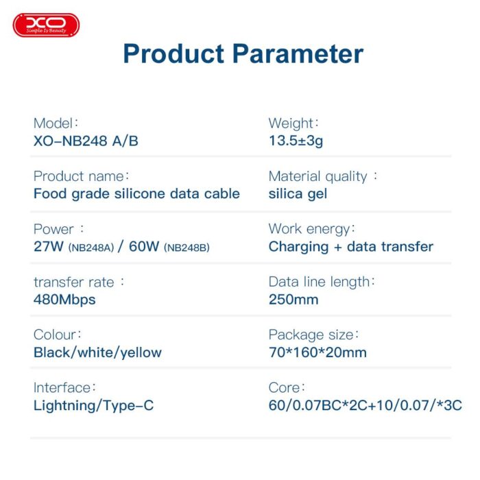 XO NB-Q248B Κοντό Καλώδιο Φόρτισης & Data 60W από Type-C σε Type-C 25cm Suluo Series Μαύρο - Image 2