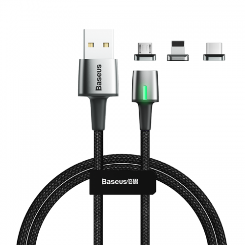 Καλώδιο Baseus Zinc Magnetic σε MicroUSB, Type – C & Lightning 1m μαύρο