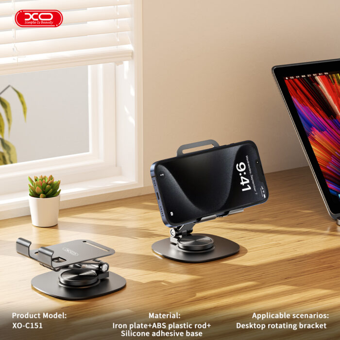 XO C151 Μεταλλική  360° Περιστρεφόμενη Επιτραπέζια Βάση Κινητού - Image 6